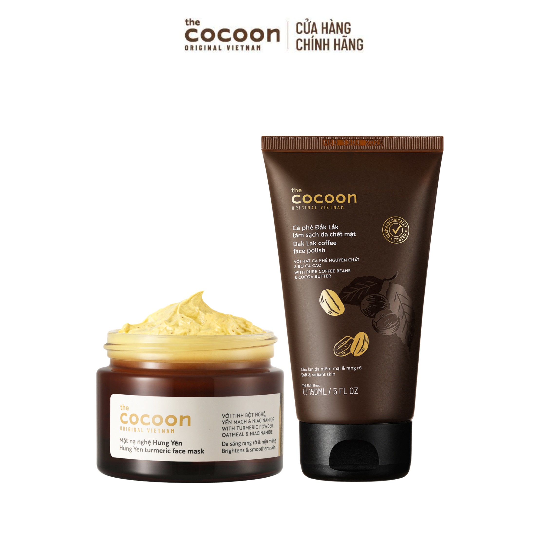 COMBO 1 Tẩy da chết mặt cà phê Đắk Lắk Cocoon cho làn da mềm mại  rạng rỡ 150ml + 1 Mặt nạ nghệ Hưng Yên 30ml