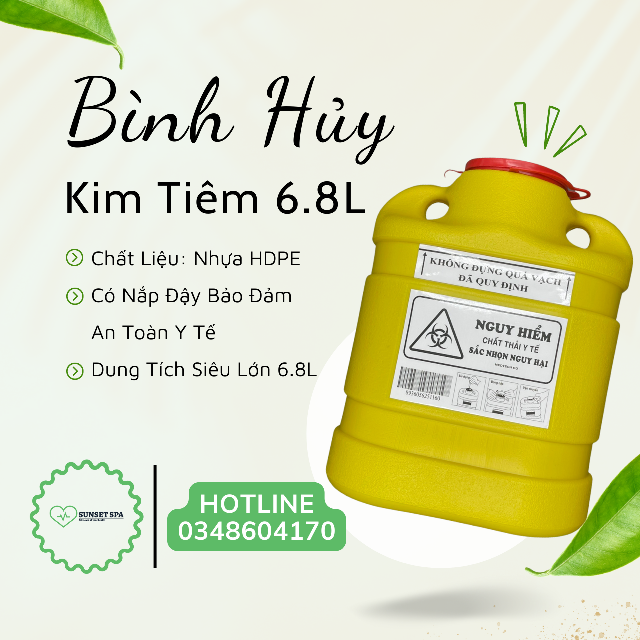 Bình hủy kim tiêm 6.8l - bình đựng vật sắc nhọn 6.8l