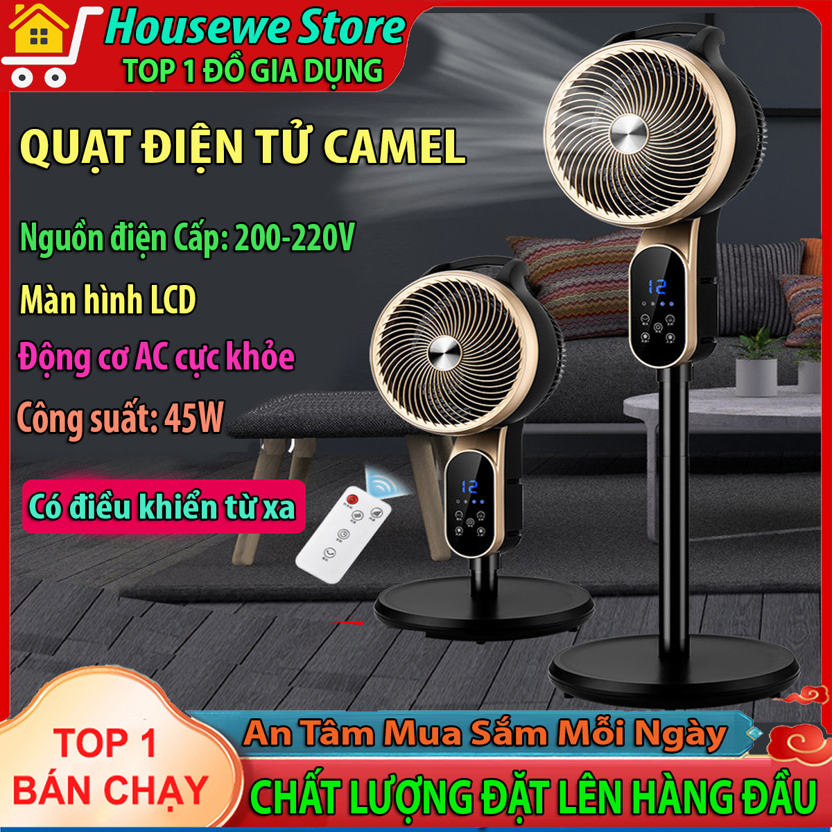 Quạt Cây Đứng Cao Cấp Camel - Quạt Tuần Hoàn Không Khí CAMEL, Quạt Cây Điều Khiển Từ Xa Màn Hình LCD, Công Suất 60W, Quạt Đối Lưu Không Khí, Quạt Điện Tử Camel