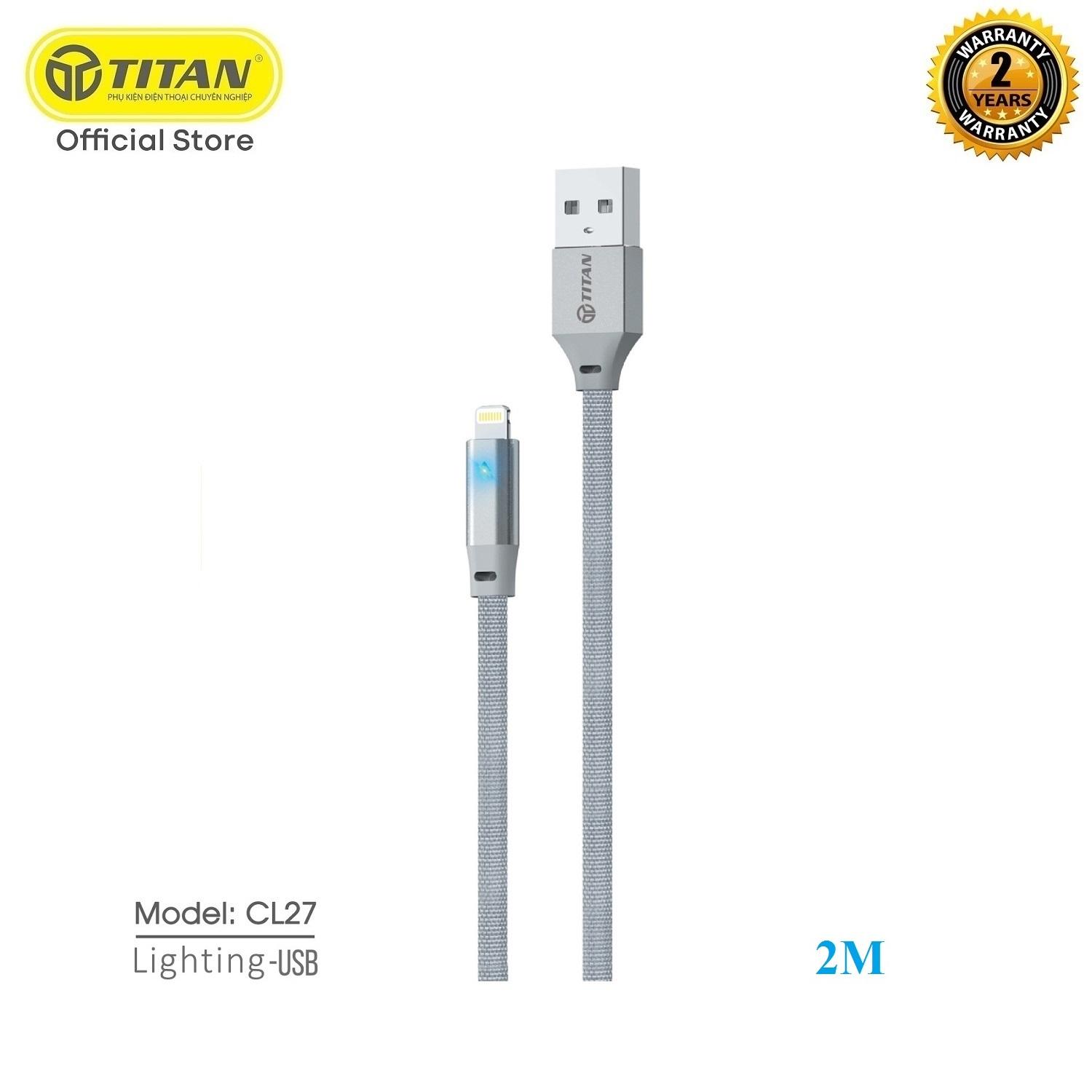 Cáp sạc tự ngắt dây dẹp titan cl27 dành cho iphone cổng lightning 2.4a dài 2m