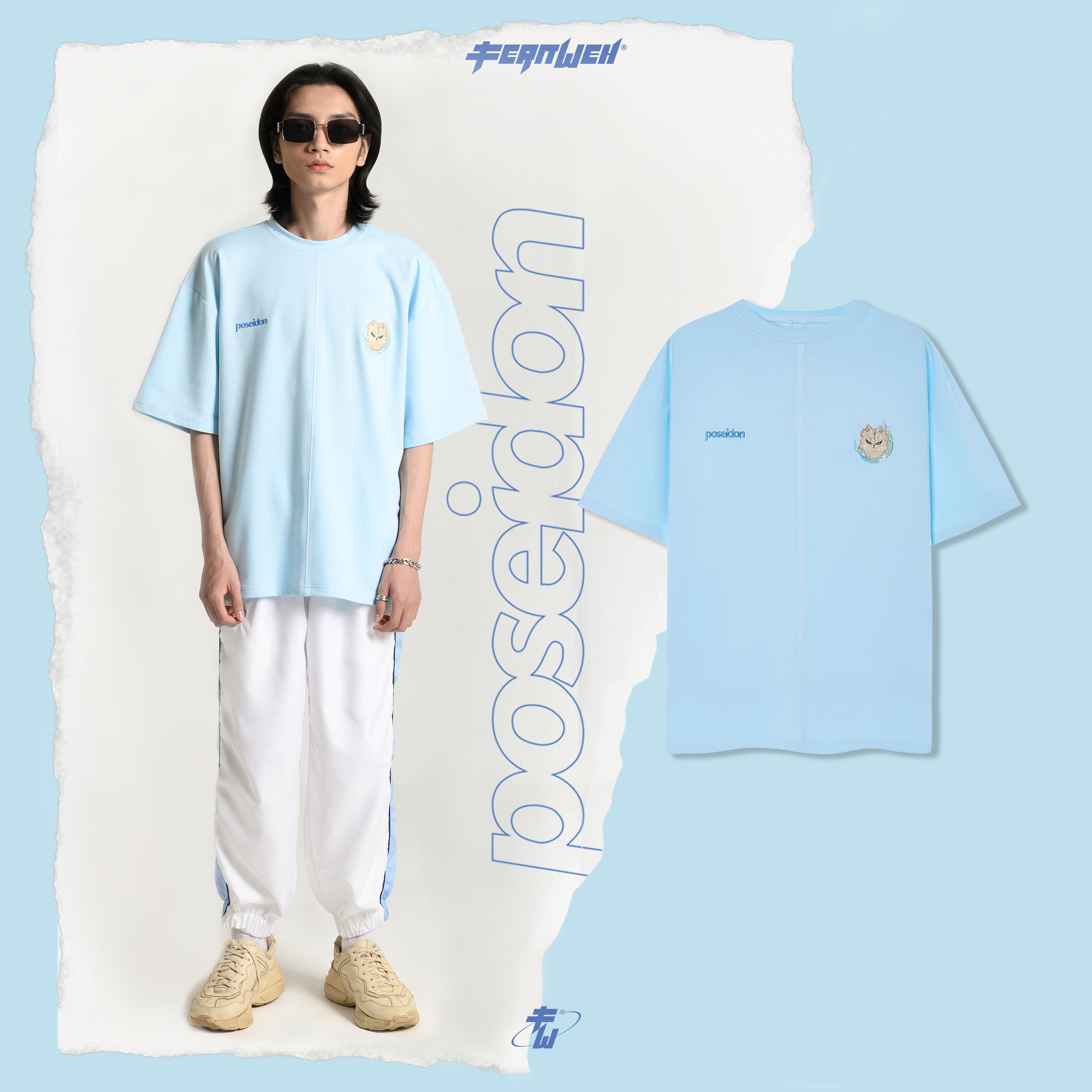 Áo thun tee poseidon t-shirt Fernweh local brand thời trang form rộng blue freestyle