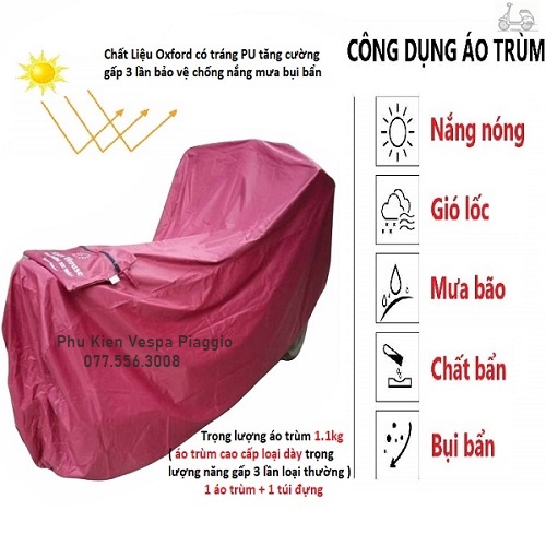 Áo trùm xe máy vespa honda yamaha suzuki sym cao cấp loại dày