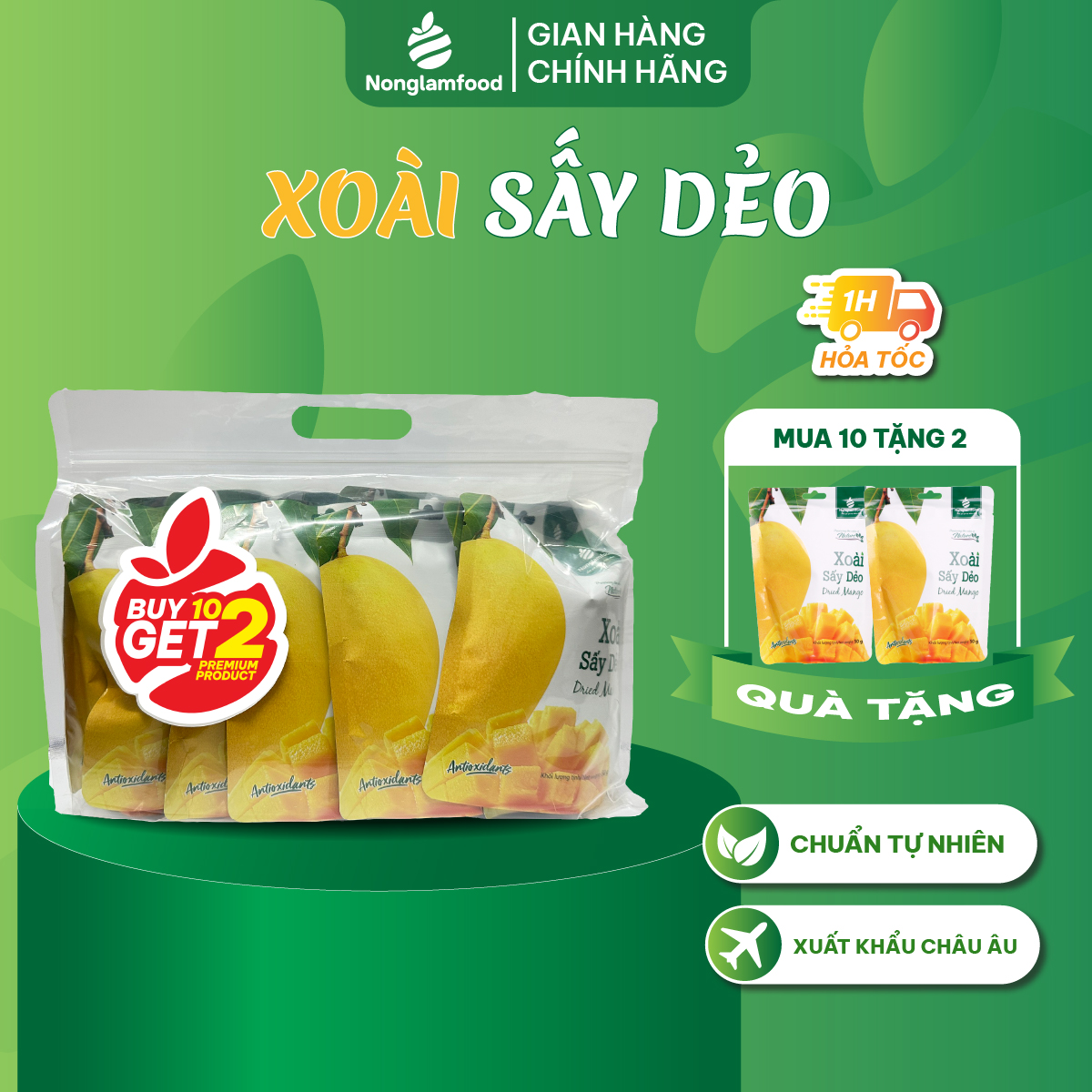 [Mua 10 tặng 2] Combo 10 Túi Xoài sấy dẻo Nonglamfood 50g | Healthy Snack | Ăn vặt văn phòng | Ăn vặt tốt cho sức khỏe | Trái cây sấy