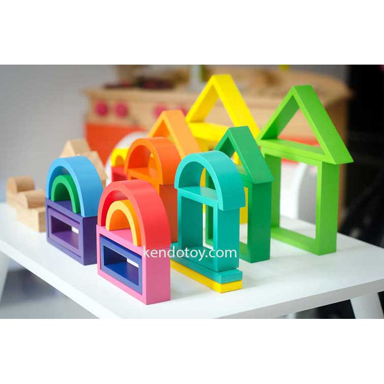 Bộ xếp hình cầu vồng xuất khẩu chính hãng thông minh cho bé đồ chơi gỗ trí tuệ