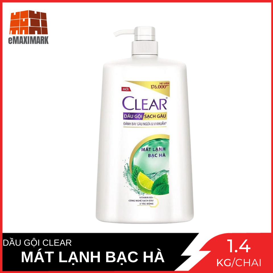 [HCM ship 2h] Dầu gội Clear Bạc hà 1400g