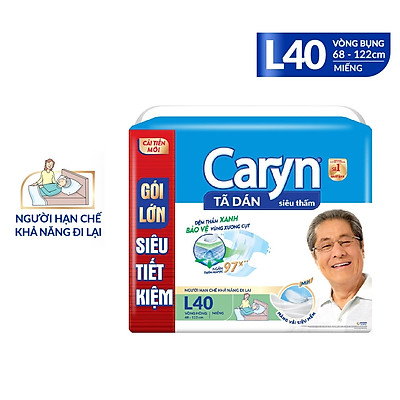 Tã dán caryn siêu thấm l40 68-122cm- mẫu mới chống kháng khuẩn