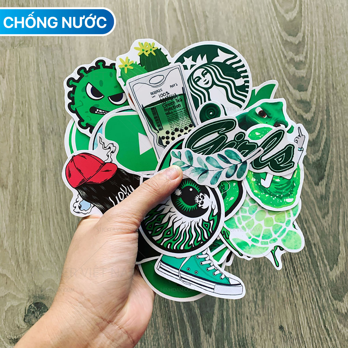 Xanh Lá Green stickers - Chất liệu PVC chất lượng cao chống nước, chống nắng - Kích thước 4-8cm - Decor tường tủ xe, trang trí nón bảo hiểm, laptop, đàn guitar, sổ tay - Sticker Việt Nam