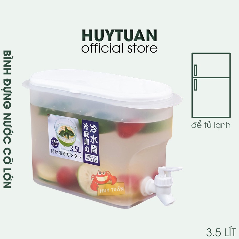 Bình Đựng Nước Có Vòi 3,5L Bình Đựng Nước Trà, Nước Trái Cây Để Trong Tủ Lạnh Tiện Lợi Đa Năng Ngăn Nắp, Bình đựng nước để tủ lạnh cỡ lớn dung tích 3.5L bằng nhựa cao cấp hàng xuất Nhật, (BCV35), Huy Tuấn