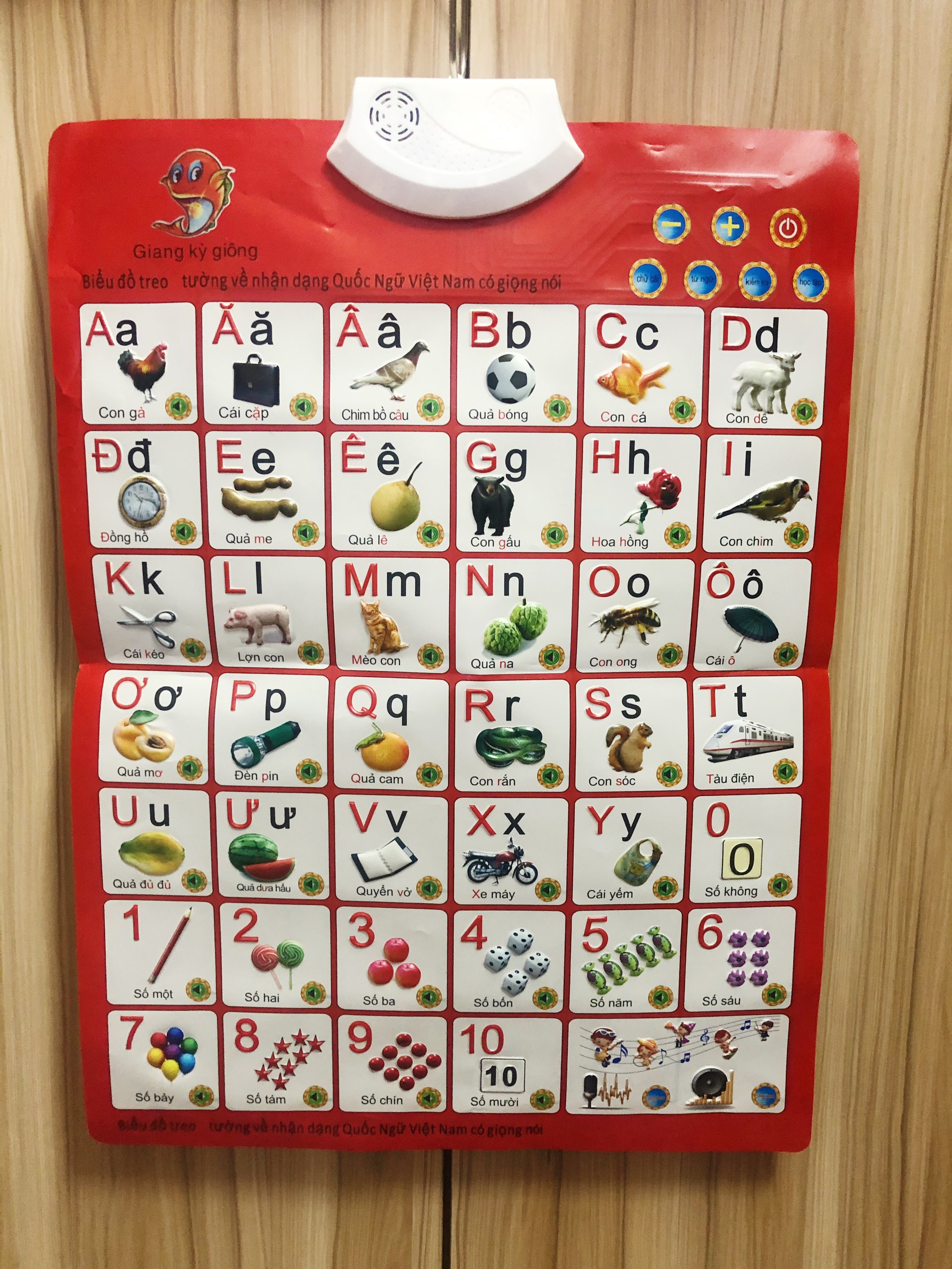 Bảng chữ cái đọc tiếng việt điện tử và số đếm cho bé có nhạc