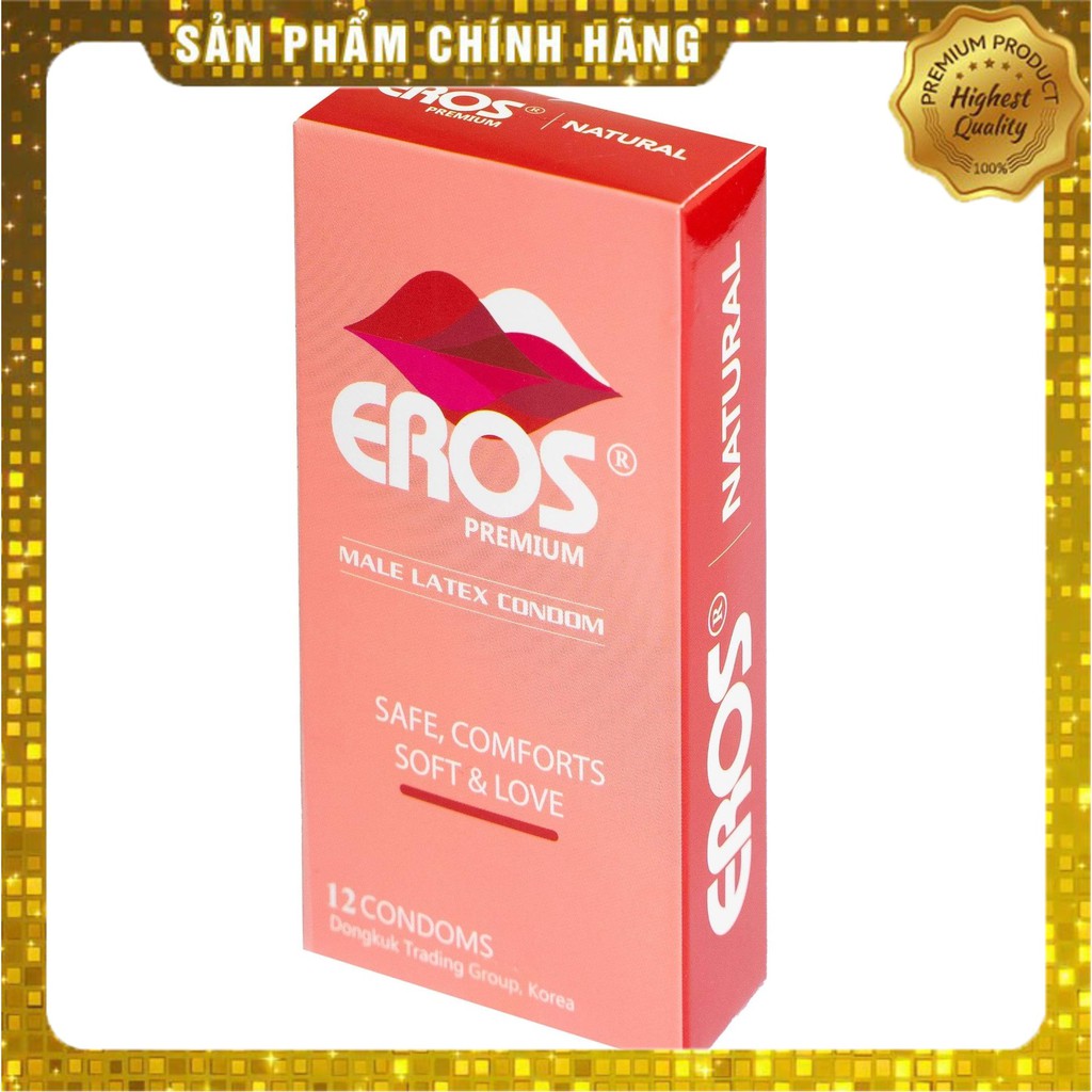 Bao cao su siêu mỏng trơn eros premium - hộp 12 chiếc