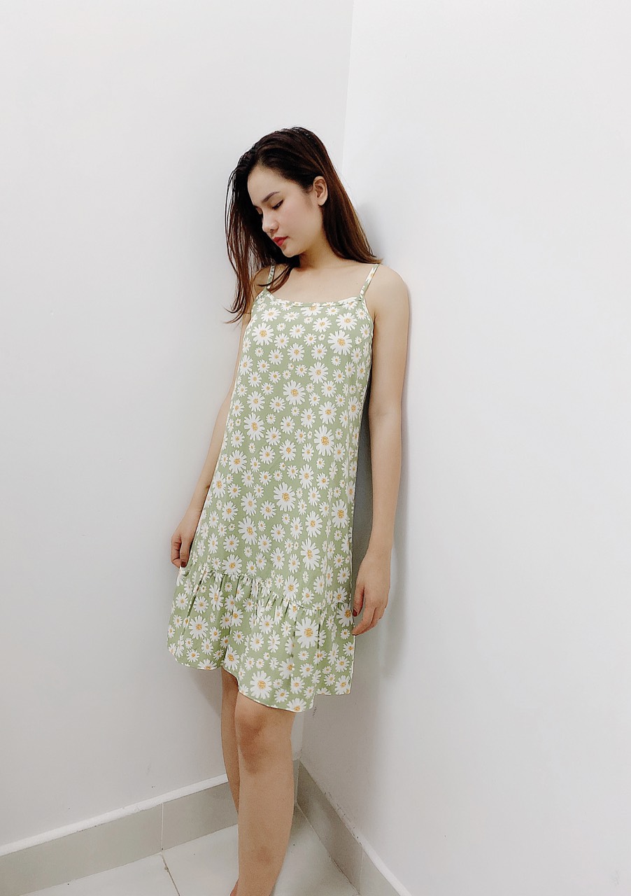 [HCM]Đầm Nữ hai Dây Hoa Cúc Mặc Nhà Mặc Ngủ Form Dáng Suông Size 60Kg