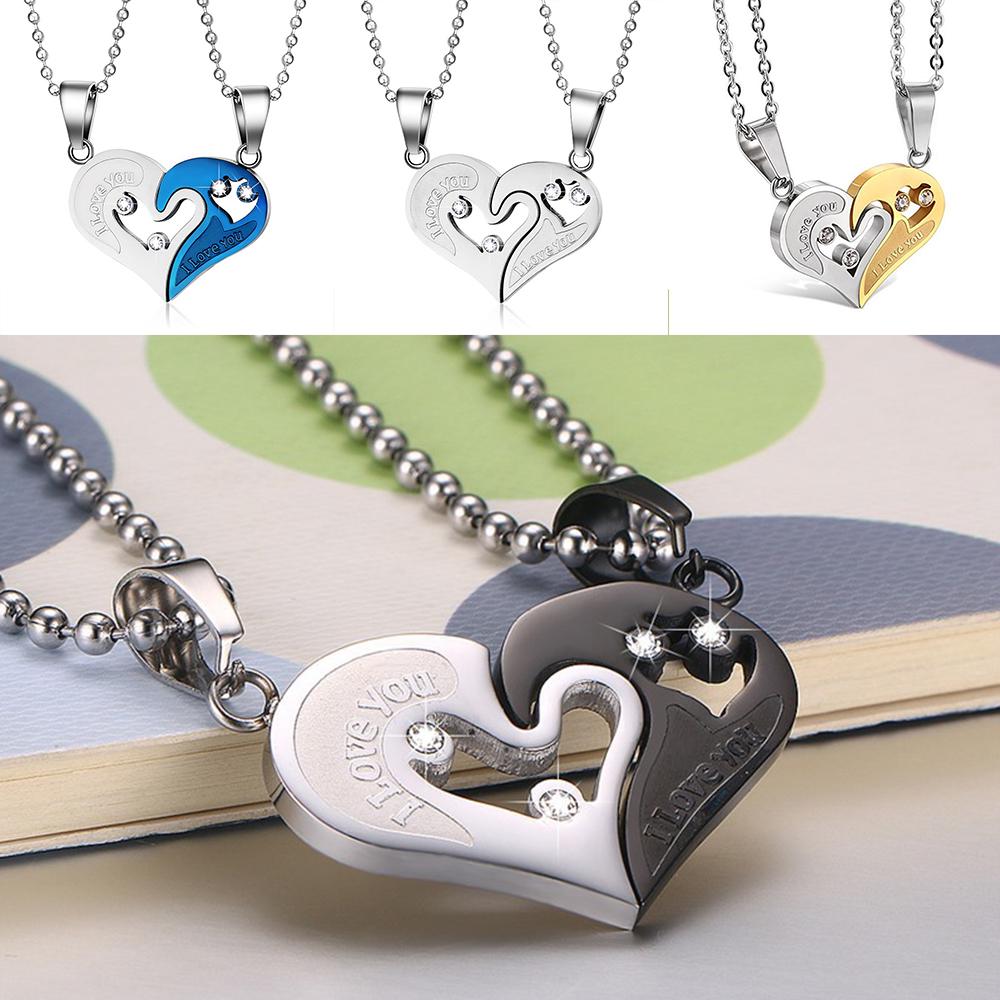 Dây chuyền cặp đôi tình yêu mặt trái tim khắc chữ I LOVE YOU