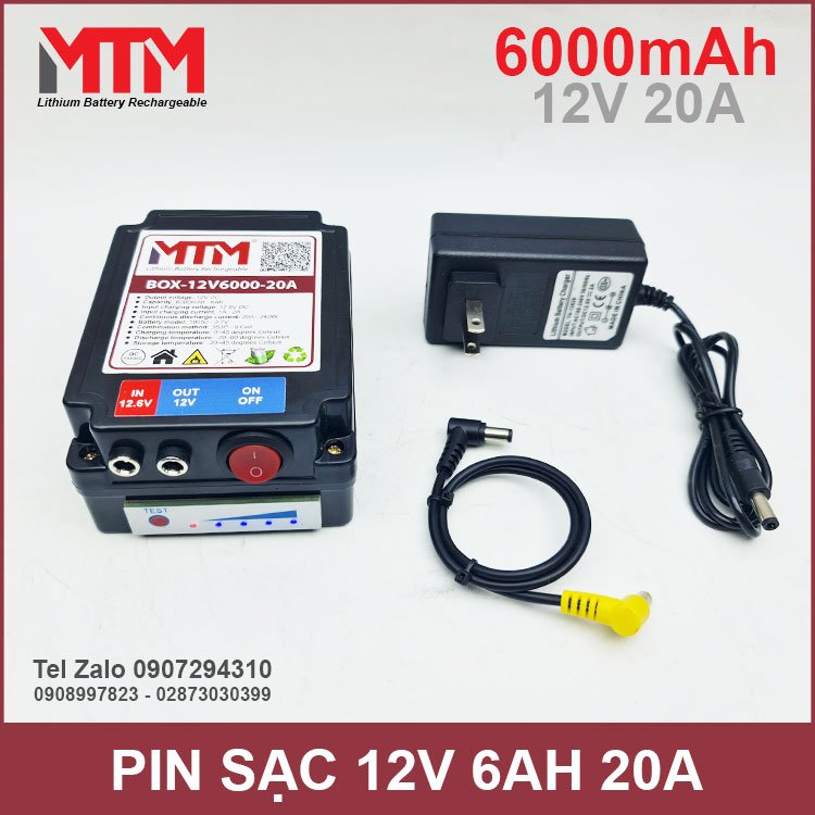 Box pin sạc lithium 12v 6000mah 20a mtm kèm sạc