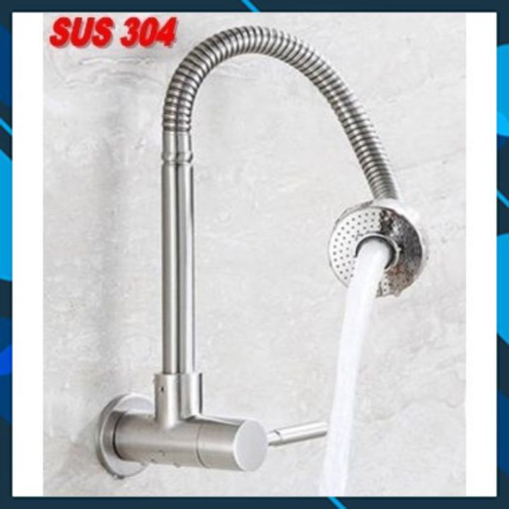 Vòi rửa chén bát inox 304 cắm tường cần mềm lạnh, dễ dàng tháo lắp và thay thế, khả năng xoay 360 độ