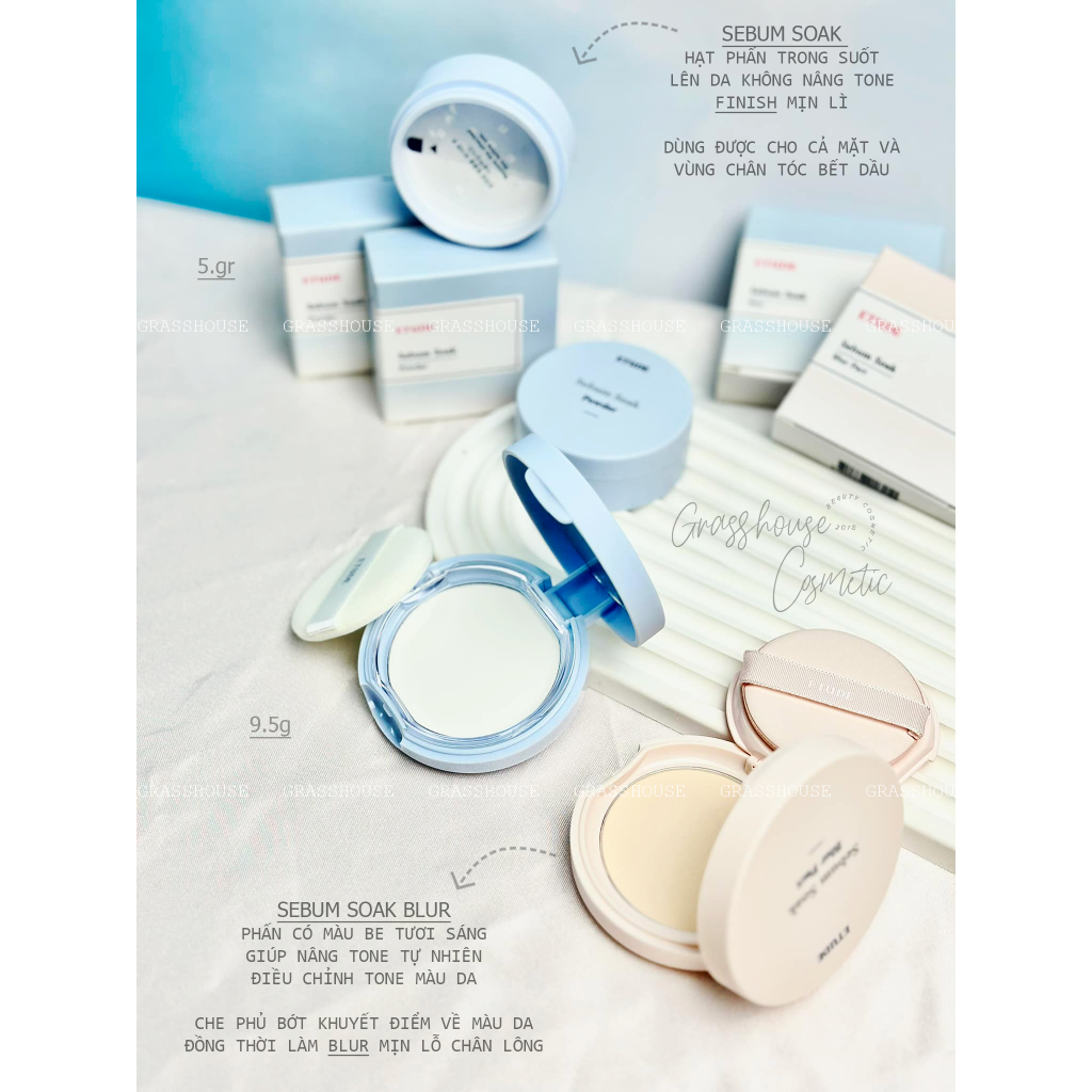 Phấn phủ kiềm dầu Etude Sebum Soak Powder trang điểm loại bỏ bã nhờn 9.5G