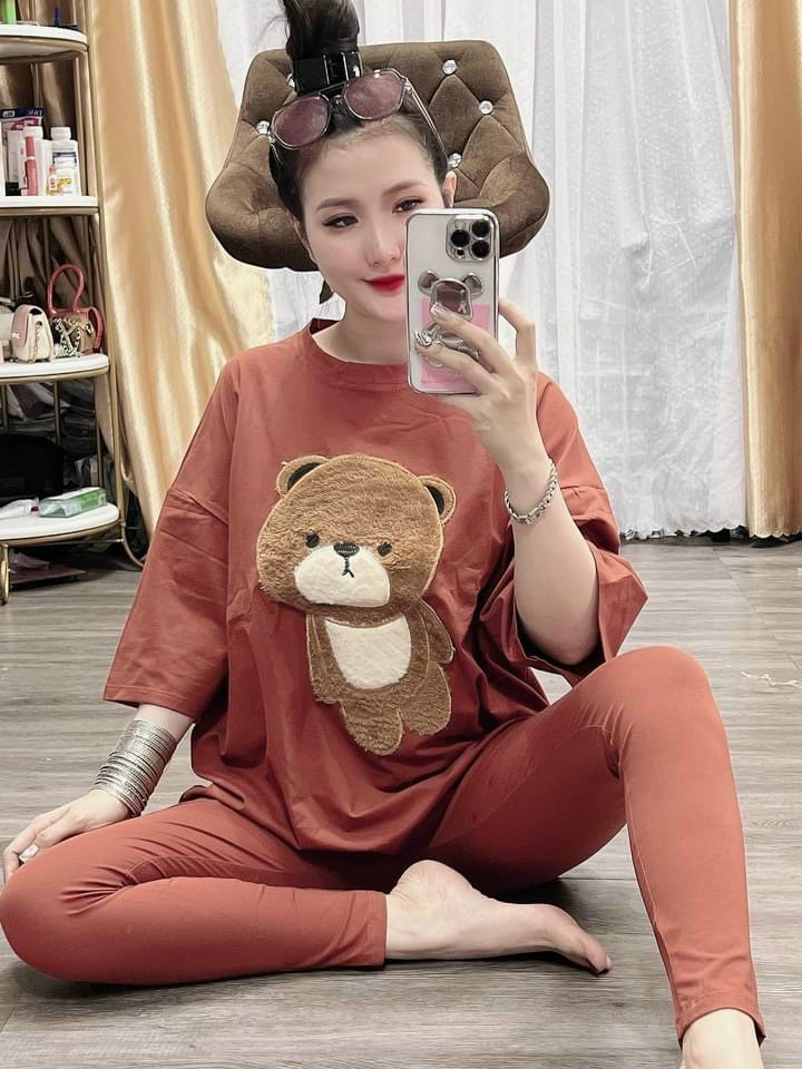 Đồ bộ thun thu đông thêu con gấu thời trang thời trang ,sét bộ đồ nữ .sét bộ cotton tici cao cấp hàng mới về hot 2022