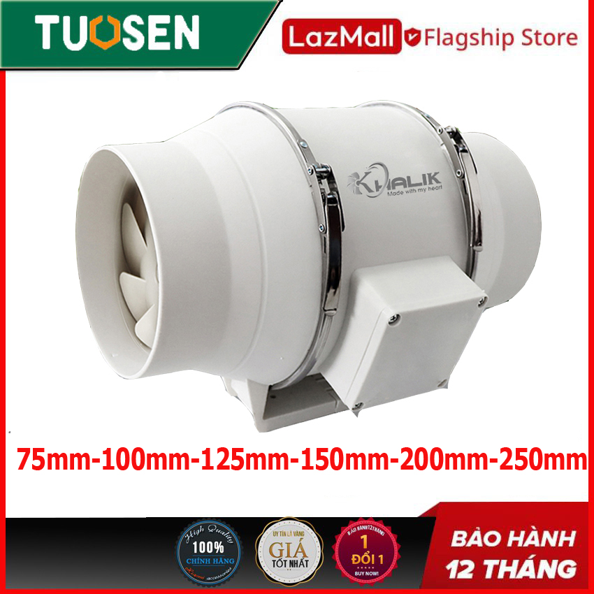 Quạt thông gió phi 75mm, 100, 125, 150, 200, 250mm, 300mm đường ống tròn áp lực xiên động lực mạnh hút mùi thông gió nhà bếp nhà vệ sinh KHALIK