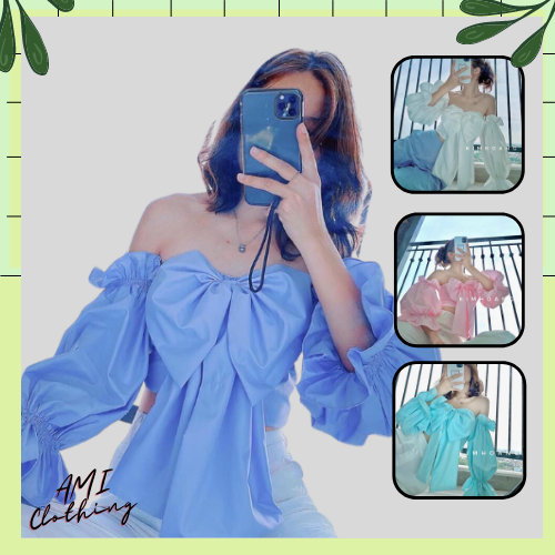 Áo Croptop Nơ Ngực Tay Phồng