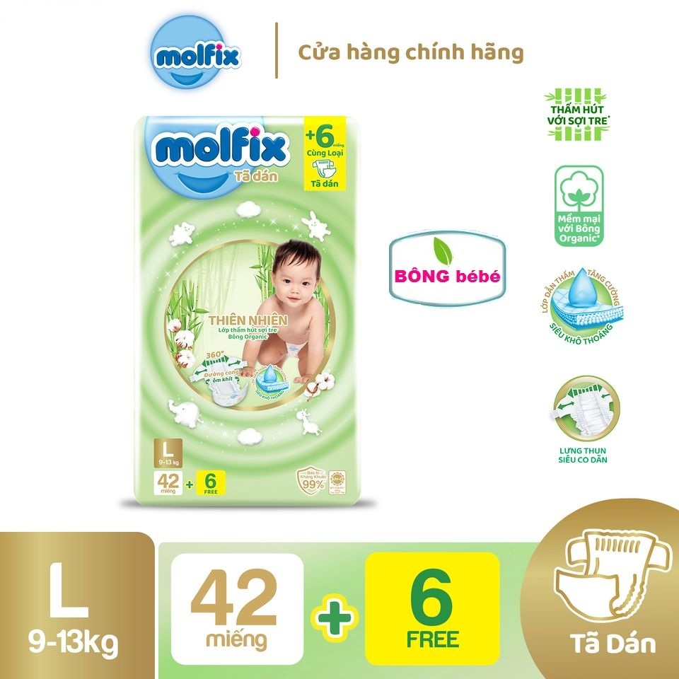 Tã dán Molfix thiên nhiên an toàn - Jumbo L - Gói 42+6 miếng