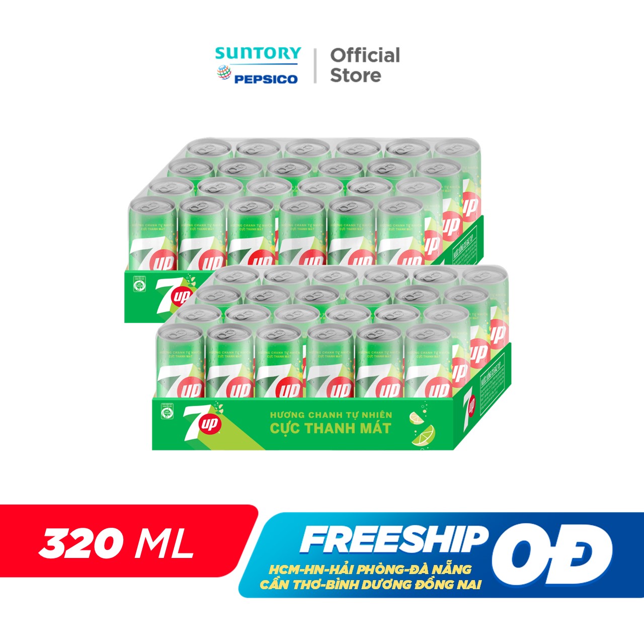 [SALE 15.6] Combo 2 Thùng Nước Ngọt Giải Khát Có Gaz 7Up (320ml/lon)