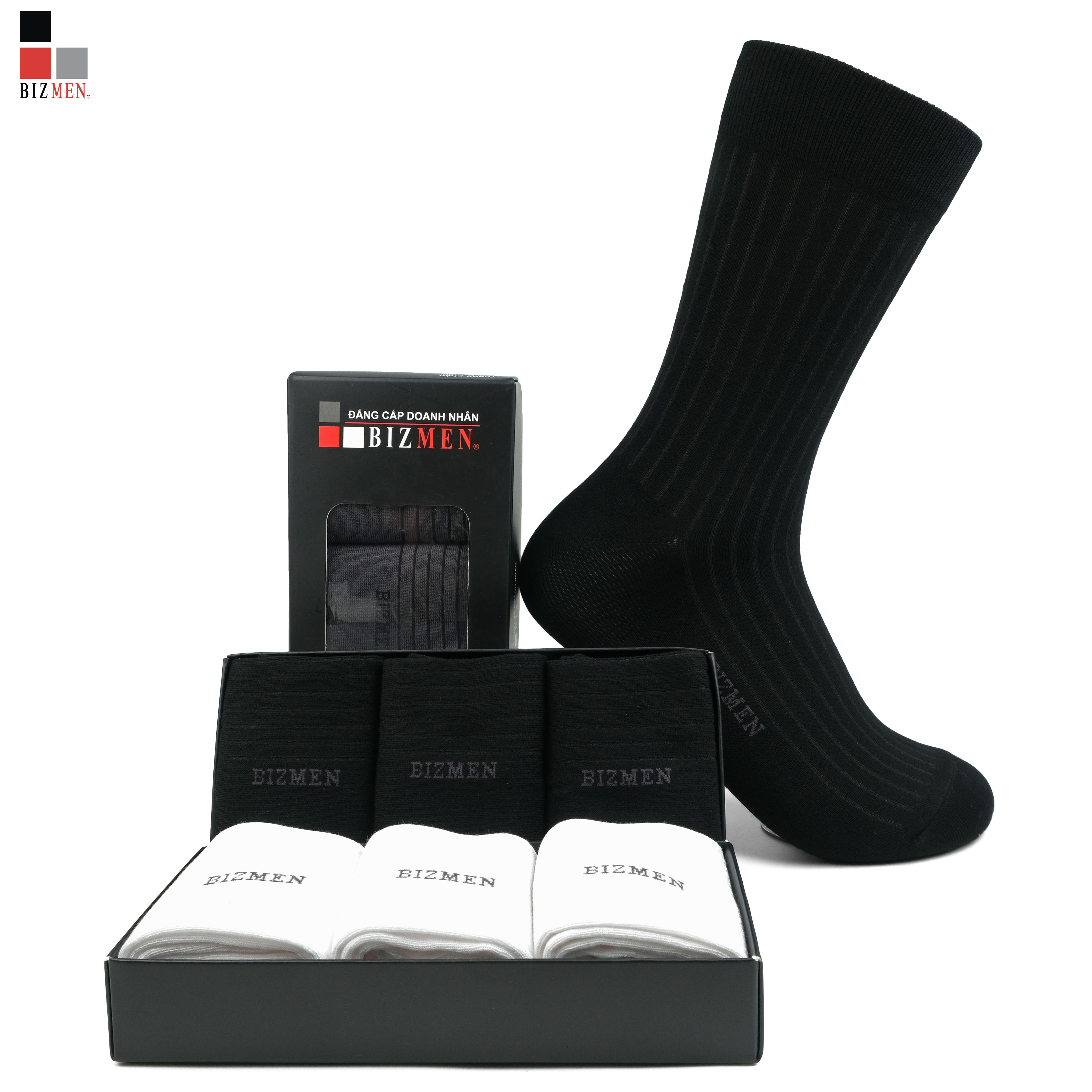  Hộp 3 Đôi Tất Vớ Nam Cổ Cao Công Sở Sợi Bamboo Kháng Khuẩn - Khử Mùi Bizmen - BM.05.23 