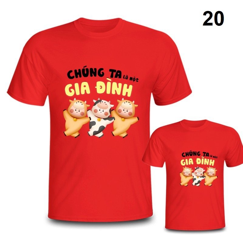Áo thun tết mặc nhóm thun cotton màu đỏ in họa tiết xuân tân sửu mẫu mới nhất - AOLUA