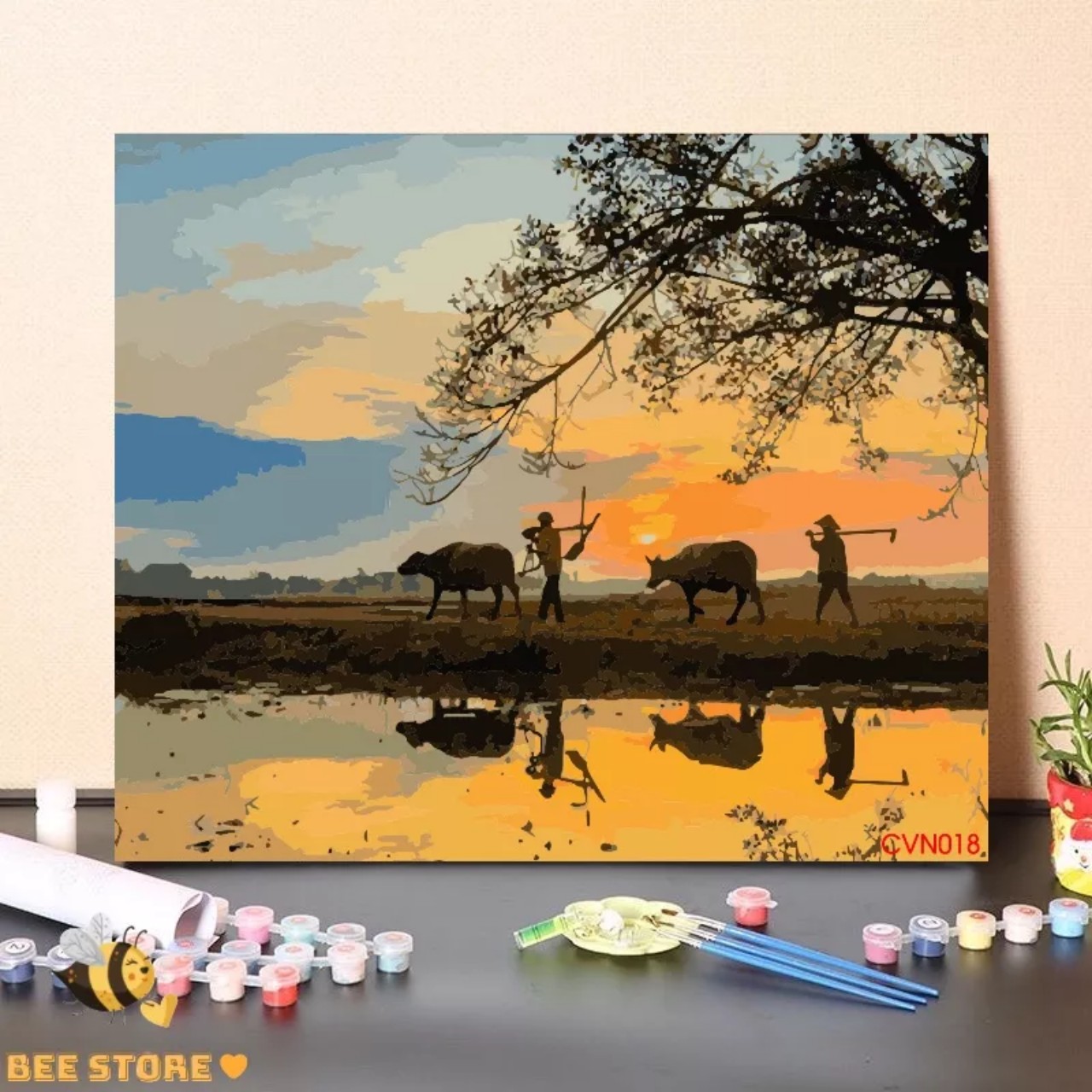 KHUNG DÀY  1.6 cm -Tranh sơn dầu số hóa tự tô-  đã CĂNG KHUNG 40 x 50 cm-đủ phụ kiện, CÓ SƠN BÓNG, in trắng đen-tranh tô màu theo số, tranh sơn dầu, tranh số hóa