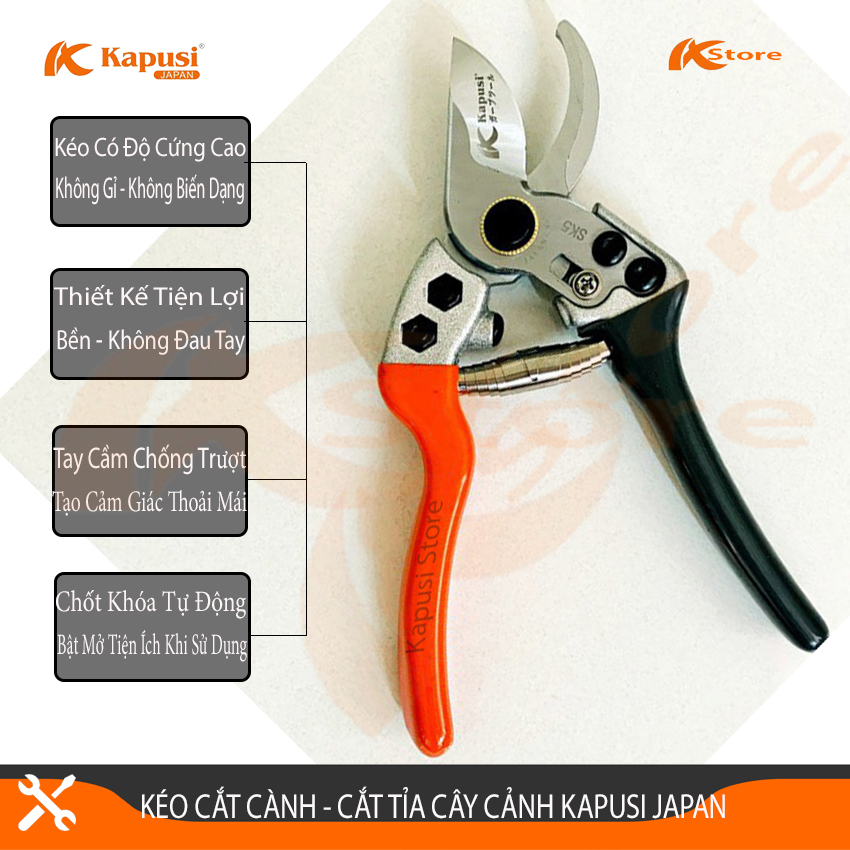 Kéo cắt cành cao cấp kapusi japan k-8651, kéo tỉa cành cây nhật bản