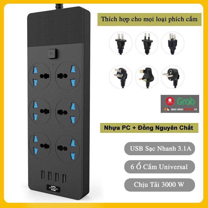 Ổ Cắm Điện Đa Năng Thông Minh 4 Cổng USB Sạc Nhanh 5V-3.1A Công Suất 3000W Vật Liệu Chống Cháy Dây Nối Dài 18M OCD03 HOT SALE