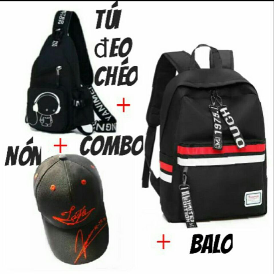[HCM]combo 3 món balo + túi đeo chéo+nón
