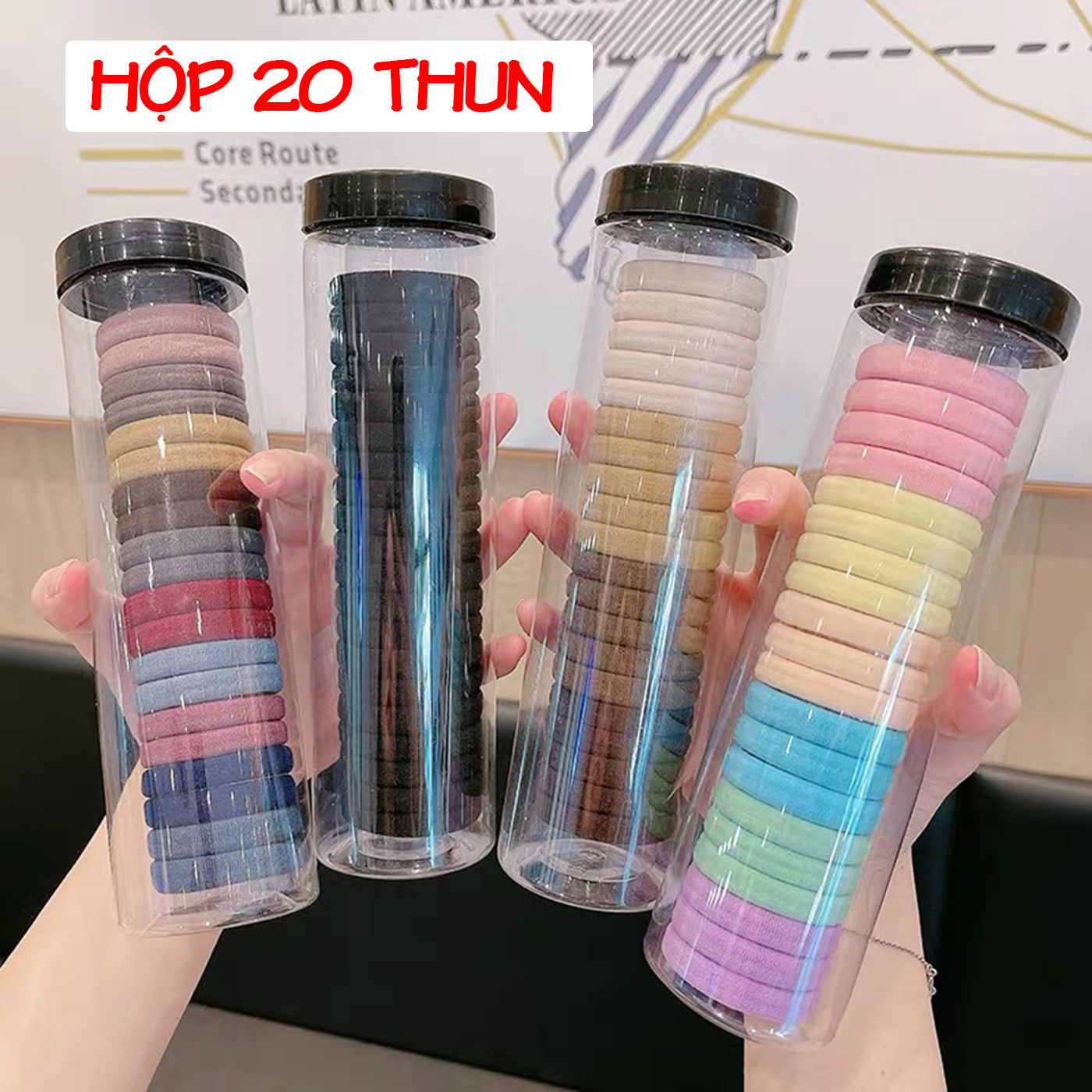 Hộp 20 Dây Chun Buộc Tóc Hình Trụ Nhiều Màu - Thun Cột Tóc Nữ - Dumi Shop