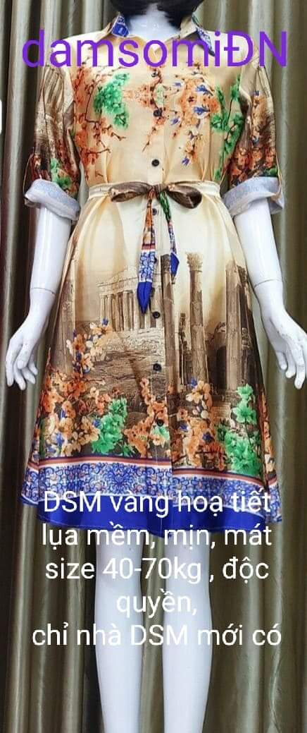 Đầm sơ mi tay lỡ, dài ngang gối