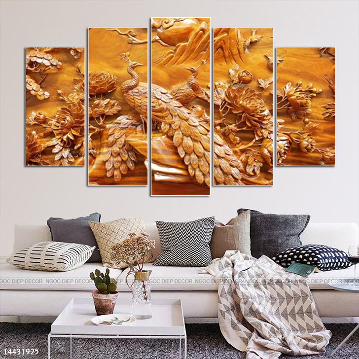 Khung Tranh Treo Tường Phòng Khách Chim Công 3D Đẹp, tranh in sắc nét chống nước, tặng đinh treo tường