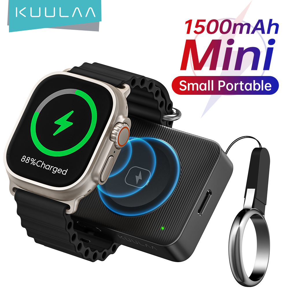  KUULAA Portable Charger for Apple Watch 1500mAh iWatch Charger Power Bank Compact Magnetic iWatch Charger Extra Power Bank Keychain Style Gift Travel Smart Watch Charger for Apple Watch Series 8 7 6 5 4 3 2 1 SE Ultra 