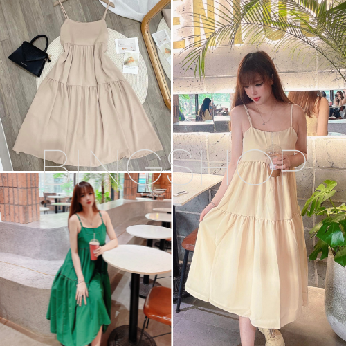 [Freeship] Guuhouse Đầm maxi  váy 2 dây babydoll cao cấp vải đũi dáng dài form rộng