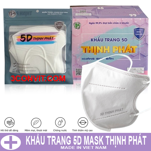 Hộp 100 chiếc khẩu trang thời trang cao cấp 3 lớp 5D Mask Thịnh Phát