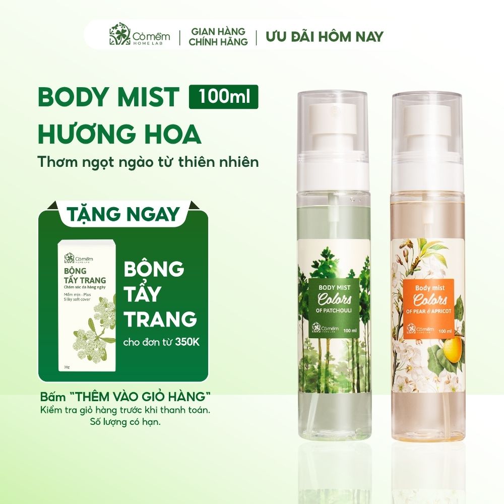 Body Mist Xịt Thơm Toàn Thân Quần Áo Nam Nữ Hương Nước Hoa Ngọt Ngào Thanh Mát Dịu Nhẹ Cỏ Mềm 100ml