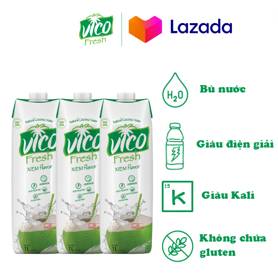 Combo 3 Hộp Nước Dừa Vico Fresh 1L - Vị Xiêm