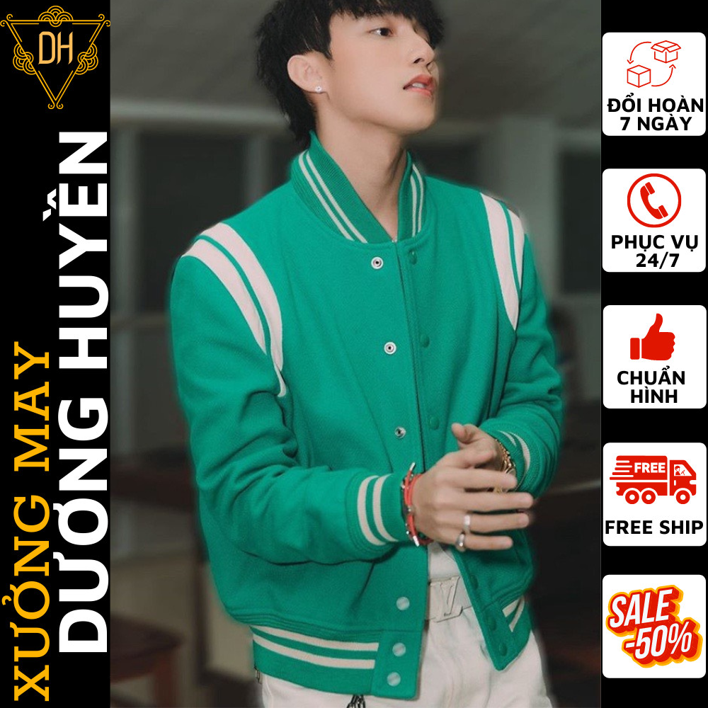 Áo bomber varsity slp xanh - khoác bomber saint la*urent teddy ysl sơn tùng mtp màu xanh thời trang