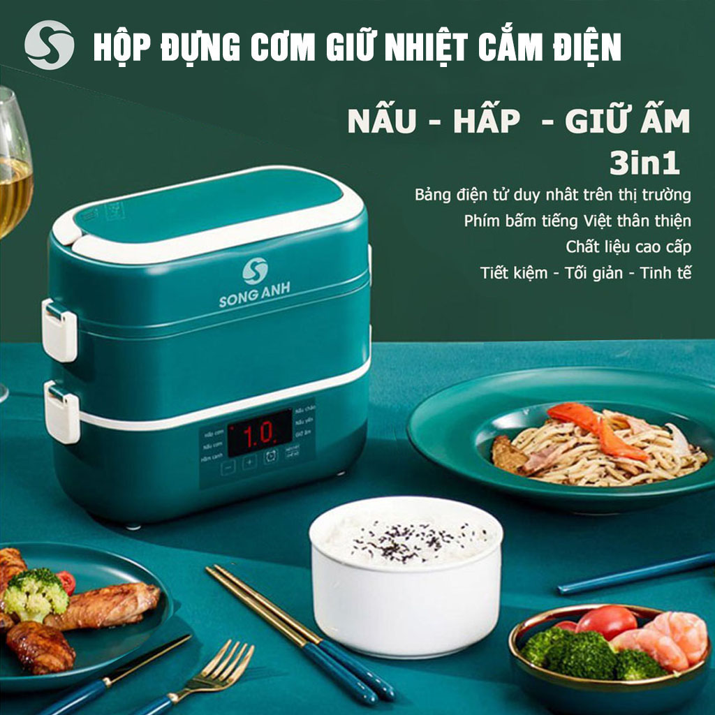 HỘP CƠM CẮM ĐIỆN 2 TẦNG BÁT SỨ,NỒI NẤU CƠM VĂN PHÒNG 3 TRONG 1 NẤU HẤP LUỘC THỨC ĂN, NHỰA BẢO HƯNG