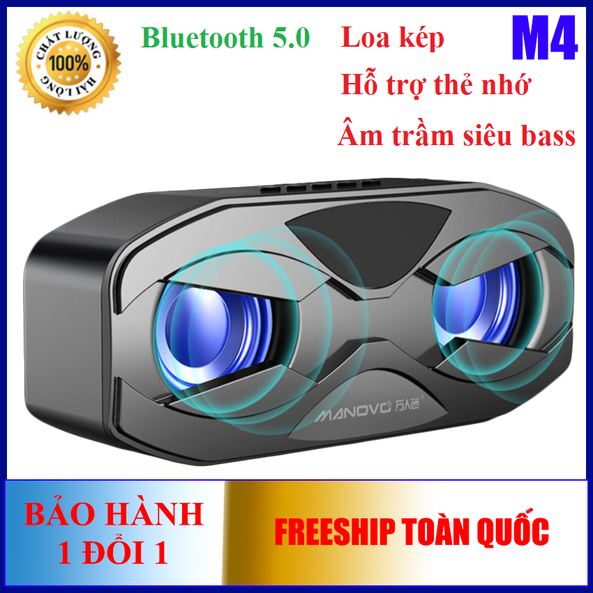 Loa Bluetooth di động Manovo M4 - Âm thanh cực chuẩn siêu bass pin trâu (Tặng jack cắm)