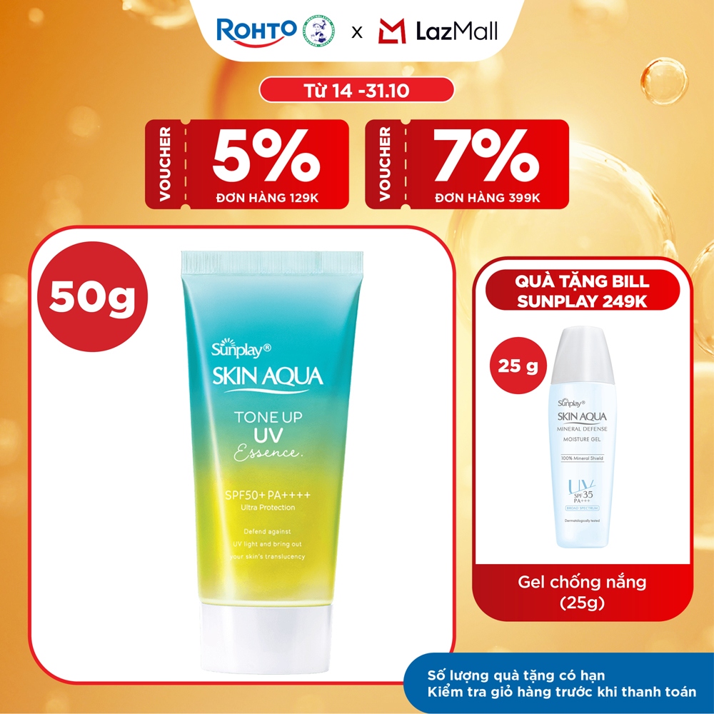 Kem chống nắng nâng tông Skin Aqua Tone up  Mint Green cho da trắng có khuyết điểm đỏ, dạng tinh chất Sunplay Skin Aqua Tone Up UV Essence Mint Green SPF 50+ PA++++ 50g