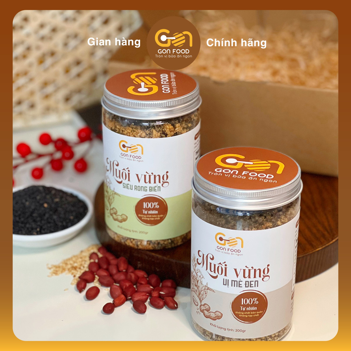 Combo 02 hũ muối vừng GON FOOD mix vị - muối vừng truyền thống, muối vừng SIÊU rong biển, muối vừng mè đen