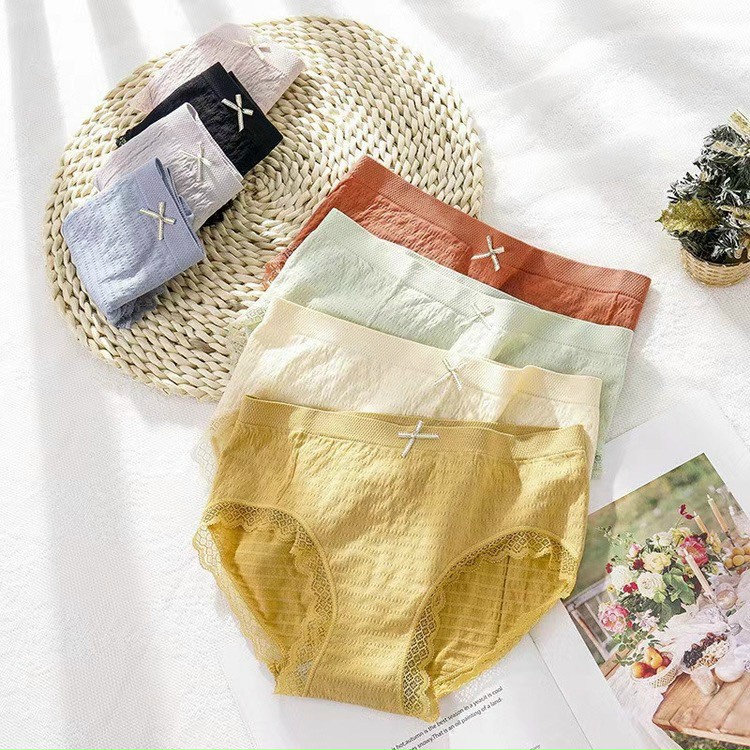 Bộ 5 Quần lót cotton nữ dệt kim thông hơi phối viền ren siêu đẹp MT8087