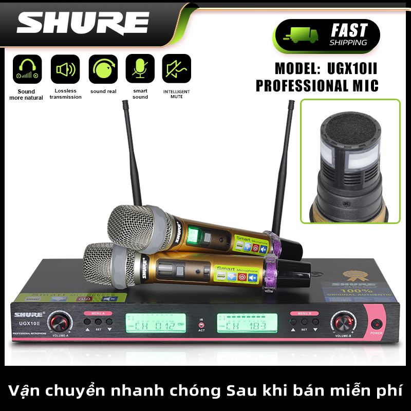 Micro karaoke không dây shure ugx10 ii chất lượng cao, chuẩn class 1, bảo hành 24 tháng cực tốt, shure ugx10 ii có tác dụng im lặng.