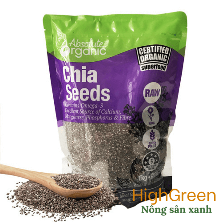 Hạt chia Úc 1kg, túi tím - Hạt Chia nhập khẩu Úc thương thiệu Absolute Organic có tem chống hàng giả - Giúp giảm cân, giữ dáng, đẹp da, giàu hàm lượng Omega
