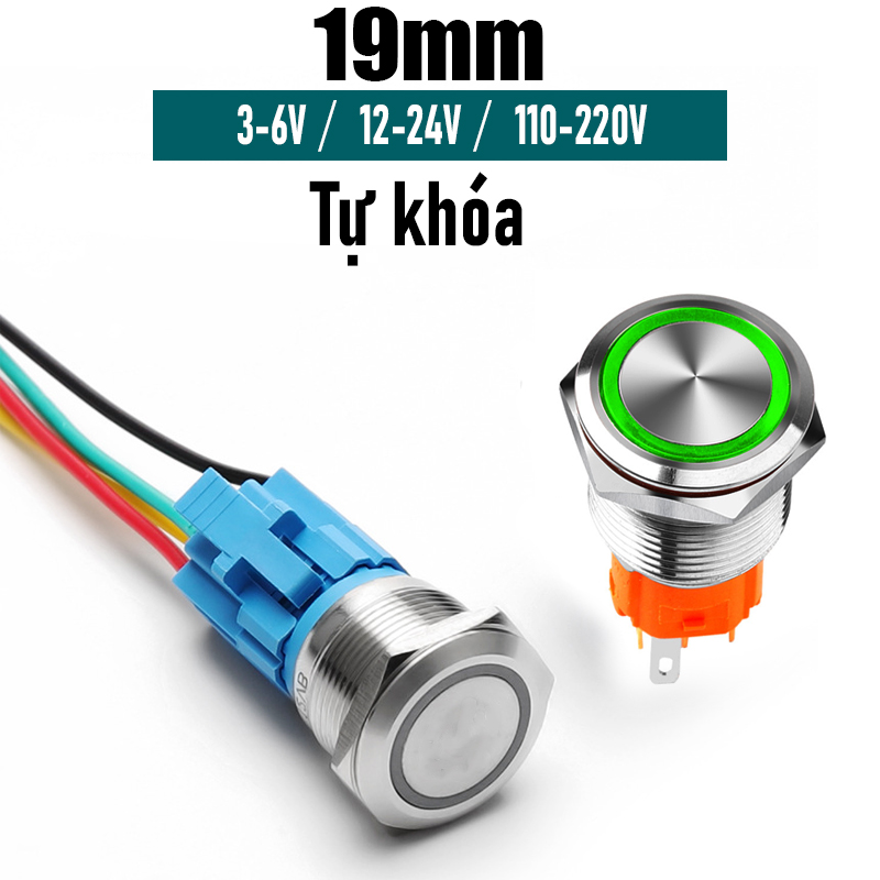 Công tắc Self-Lock, Nút nguồn nhấn Tự khóa 19mm có đèn LED