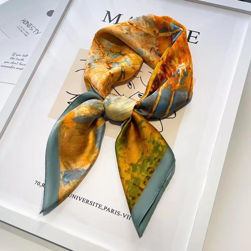 [MỚI NHẤT 2022][LOẠI 1]khăn lụa vuông họa tiết CHỮ c XANH choàng cổ cao cấp 70x70cm Khăn bandana lụa ThyThy, áo