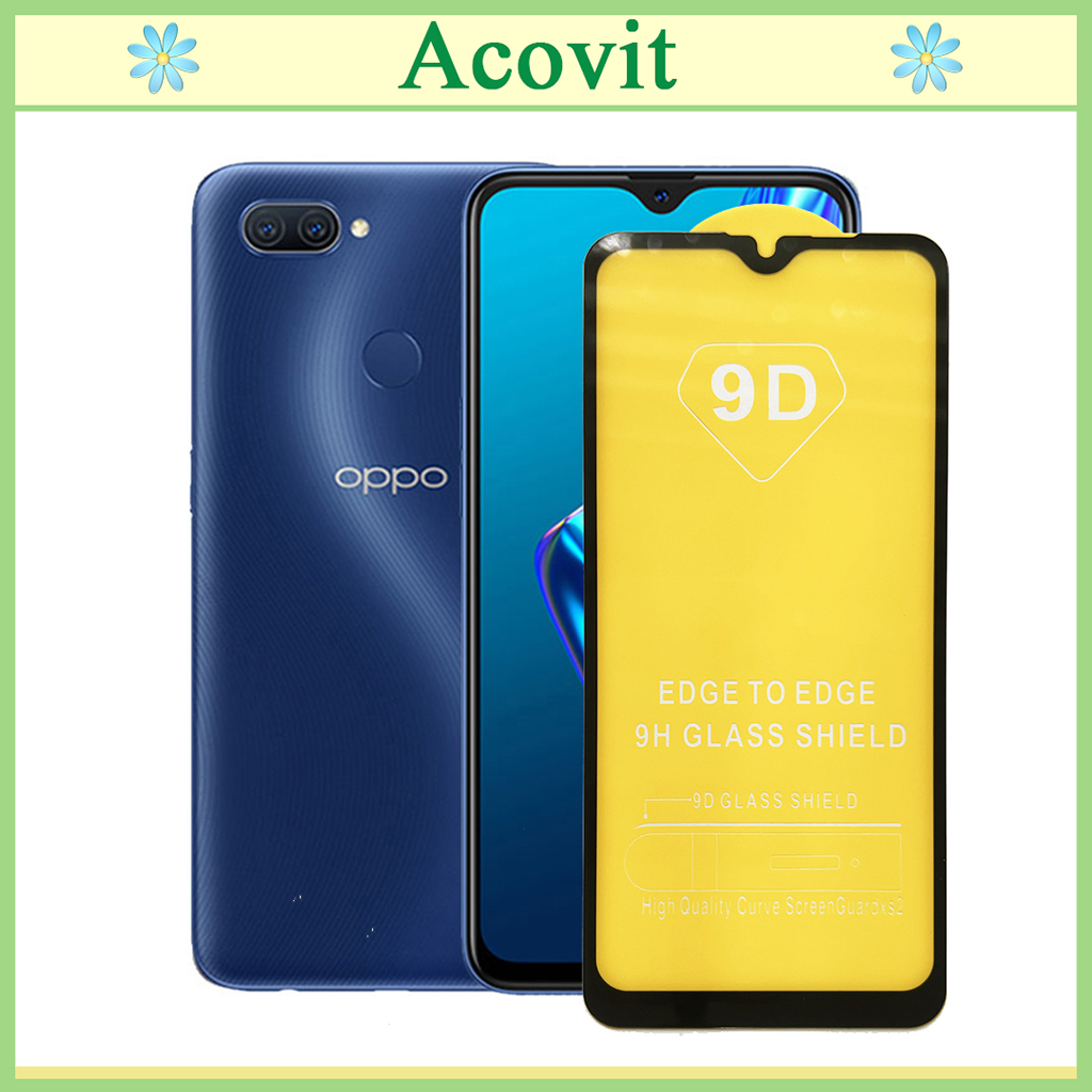 "Kính cường lực 9D OPPO A1K" _ FULL Màn Hình _ Độ Cứng 9H _ Anh thật Sản Phẩm _ ( Tặng kèm bộ giấy lau Màn hình) Acovit"