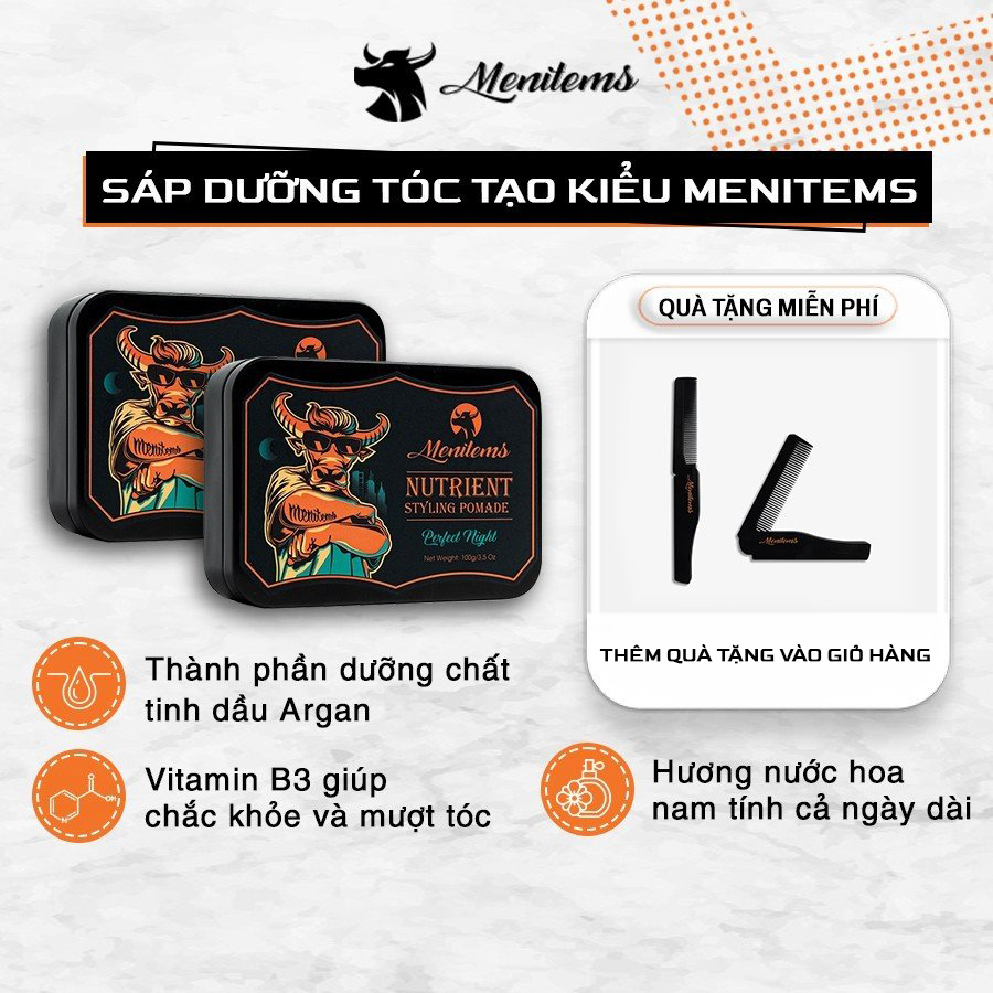 Combo sáp vuốt tóc Menitems, sáp vuốt tóc nam Pomade, giữ nếp, tạo kiểu lên đến 10H lưu hương lâu nước hoa Perfect Night